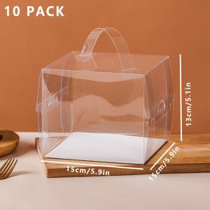 TEMU 휴대용 투명 케이크 상자 10개 세트 - 4인치 및 5인치 사각 베이킹 컨테이너, 무스, 치즈케이크, 팬케이크 등에 적합 - 주방 정리 및 보관에 완벽