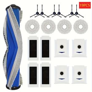 TEMU ECOVACS DEEBOT T30/PRO 호환 19Pcs 세트 - 고무 메인 브러시 1개, 사이드 브러시 6개, 먼지백 4개, 걸레 패드 4개, HEPA 필터 4개 포함