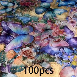 TEMU 100 Mixed Color 투명 나비와 꽃 스티커, 자체 접착 스티커, 휴대폰 케이스, 노트북, 일기, 스크랩북, 스케이트보드, 기타 및 수하물 장식에 적합, 불규칙한 모양, 단일 사용