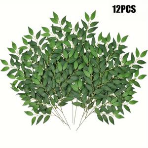 TEMU 12pcs lifelike 인공 녹색 스티머 - DIY 홈 센터피스, 결혼식 아치 및 바구니 배열, 신혼여행 및 약혼 파티에 완벽한 생생한 인공 잎 | 풍성한 녹색 잎, 인공 야외 식물