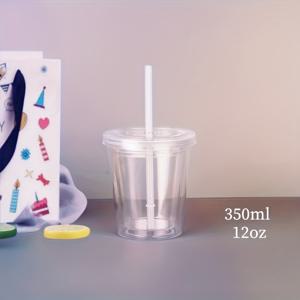 TEMU 1개 450ml/650ml/350ml 이중층 단색 플라스틱 버킷, 대용량 휴대용, 빨대와 뚜껑 포함, 쉽게 청소할 수 있는 커피 및 우유 컵, 사무실, 야외 및 가정용으로 적합