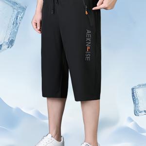 TEMU 남성용 퀵 드라이 3/4 스포츠 바지, 여름, 캐주얼, 단색, 버뮤다, 폴리에스터, 스트레치되지 않음, 직조, 130g/m², 지퍼 포켓 포함, 일상적인 피트니스 트레이닝용
