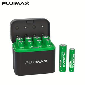 TEMU PUJIMAX AA+AAA 리튬 배터리 8개 세트 4255mWh+1100mWh 고용량 충전식 폴리머 리튬 배터리와 8슬롯 충전기, 업그레이드된 지능형 빠른 충전, 전자제품, 카메라, 리모컨, 손전등, 카메라 배터리에 내구성 있는 디자인 | 슬림한 배터리 디자인 | 내구성이 뛰어난 리튬 배터리