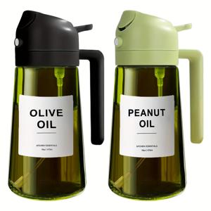TEMU 스티커가 있는 다크 그린 유리 올리브 오일 스프레이어 2팩 - 16oz/470ml BPA 프리 식품 등급 오일 미스터, 빛 차단 디자인 및 주방 요리용 보호 포장, 에어 프라이어, 야외 바비큐 호환 | 현대적인 주방 용품 | Bpa 무료 플라스틱 부품, 요리에 적합한 오일 스프레이 병|오일스프레이