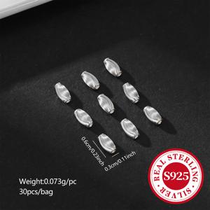 TEMU 30pcs S925 은빛 고양이 눈 반사 올리브 비ーズ, DIY 팔찌 보석 만들기용으로 브러시드 & 빛나는, 2.2g 은빛 넷 무게, 손수작업 액세서리용으로 스페이서 비즈 포함