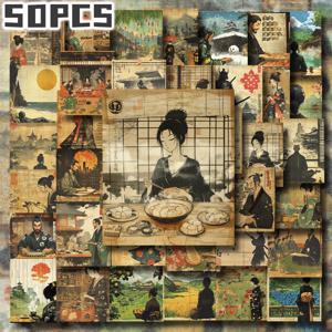 TEMU 50pcs 일본 우키요에 그림 스티커 - 반복되지 않음, 휴일, 파티, 집 및 선물용 세련된 장식 - 유리, 플라스틱, 금속 표면에 생동감 있는 애니메이션 스타일 아트 - 물병, 수하물, 스케이트보드 및 노트북에 적합, 선물 스티커 | 애니메이션 아트 스티커 | 자체 접착 스티커