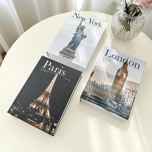 TEMU NYC, 런던 및 파리 건축 랜드마크가 있는 3개 장식용 책 아카이브 - 고품질 종이로 만든 실감 나는 책, 집/사무실/침실/거실 선반 장식용, 빈티지 북 디자인, 세밀한 커버 아트