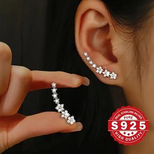 TEMU 여성용 신부 웨딩 귀걸이, 반짝이는 합성 지르코니아 925 스털링 실버 스터드 이어링