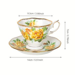 TEMU 1개 빈티지 옐로우 로즈 티컵 & 소서, 5oz 보네 차이나 커피잔 세트, 티 파티, 어머니날 선물, 발렌타인데이 선물, 생일 선물에 완벽한 선택