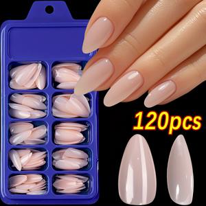 TEMU 120pcs 간단한 단색 손톱, 7가지 알몬드 스타일 프레스온 손톱, 핑크, 화이트 및 블랙 손톱 조각, 손톱 표면 수정에 적합, DIY 손톱 연장 도구