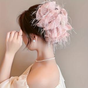 TEMU 1pc 우아한 대형 이중면 버블 헤어 클로 클립 - 아크릴, 반짝이는 핑크 & 화이트 디자인, 세련된 스타일의 고급스러운 업도, 데이 선물 아이디어, 귀여운 헤어 액세서리