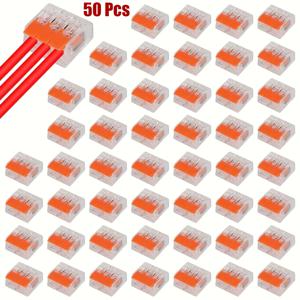 TEMU 50개 오렌지 퀵 커넥트 와이어 낫 콤보 세트 - DIY 전기 커넥터 (28-12AWG), 2/3/4/5 포트 푸시인 터미널, 나일론 절연, 와이어링 및 케이블 끝에 이상적, 와이어링 솔루션|오렌지 절연|구리 합금 접점