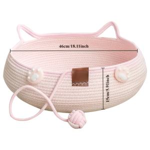 TEMU 46cm 대형 수제 고양이 침대, 긁는 줄이 있는 - 현대적인 여름 고양이 둥지, 부드러운 핑크 직조 디자인, 플러시 쿠션 내부, 귀여운 토끼 귀 및 꽃 액센트, 실내 고양이용 쉬운 조립, 고양이 애호가 선물, 대형 고양이용 고양이 둥지, 애완 동물 편안함 액세서리, 장식용 애완 동물 액세서리, 품질 높은 공예
