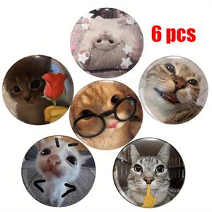 TEMU 6pcs 귀여운 고양이 버튼 - 2D 플랫, 안경, 모자 및 액세서리와 함께하는 색다른 및 재미있는 고양이 디자인 - 옷, 모자, 배낭에 사용할 수 있는 내구성 있는 금속 패션 액세서리 - 친구, 동기, 동료, 고양이 액세서리, 의류 액세서리, 재미있는 디자인, 플랫 핀 디자인을 위한 저렴한 선물