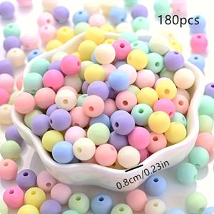 TEMU 120/180개 8mm/10mm 혼합 색상 무광 아크릴 비즈 세트 - 소프트 톤, DIY 주얼리 및 목걸이 만들기에 적합한 라운드 스페이서 비즈