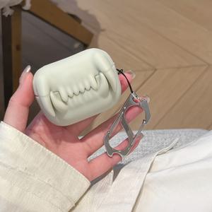 TEMU 오리지널 디자인 3D 호랑이 치아 에어팟 보호 커버 할로윈 크리에이티브 실리콘 이어폰 케이스, 애플 모든 시리즈(프로/프로 2/1-4세대)에 적합, 미끄럼 방지 및 낙하 방지 재미있는 특수 패션 액세서리 파티 축제 선물, 소년과 소녀 선물