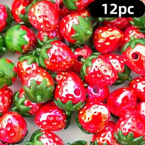 TEMU 12개 리얼리스틱 딸기 아크릴 비즈 - 빨간색 & 녹색에 흰 점, DIY 주얼리용 광택 장식 참, 팔찌, 목걸이, 휴대폰 및 펜 액세서리 - 내구성 있는 공예 재료, 딸기 비즈, 주얼리 만들기 필수품, 딸기 테마 디자인, 세밀한 씨앗 디자인이 있는 매끄러운 마감, 손으로 만드는 예술가들을 위한 공예 용품