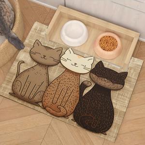 TEMU 고양이 사료 매트 - 귀여운 고양이 디자인, 누수 방지 및 청소가 용이한, 내구성이 뛰어난 실리카 흙 고양이 사료 매트, 고양이와 새끼 고양이를 위한 세련된 기능성 애완 동물용 접시