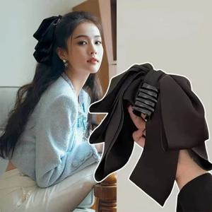 TEMU 여성용 대형 리본 헤어클립 - 강력한 그립, 업스타일 & 포니테일 고정, 한국 스타일 - 웨딩, 파티, 일상용 우아한 블랙 헤어 액세서리, 결혼식 헤어피스