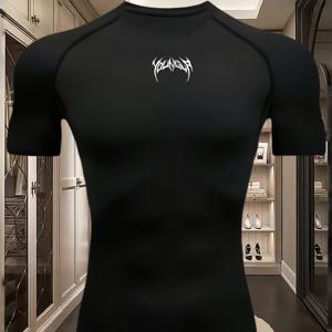 TEMU 남성용 퀵드라이 수분 흡수 운동 셔츠 - 네이비 블루 스트레치 핏, 통기성 폴리에스터 러닝 & 농구 트레이닝 티셔츠 - 사계절 스포츠 웨어 (남성 및 청소년용)