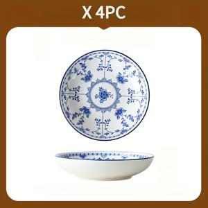 TEMU 백자 카운티 주문 8인치 레트로 블루 앤 화이트 휘어진 가지 접시, 아랫글자 공예 화시 접시, 중국 스타일 가정용 접시, 4개 세트
