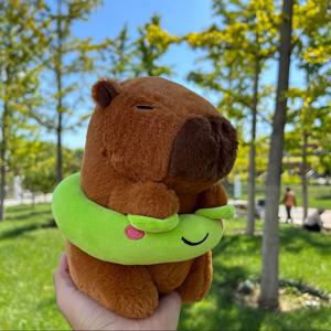 TEMU 카피바라 플로럴 라이프부이 장식 강아지 장난감 - 소형부터 대형견까지 부드러운 물고기 목욕 및 수영 링, 갈색 카피바라 캐릭터, 씹어도 안전한 소재, 애완견 선물 추천, 만화 디자인, 물놀이용 동물 인형