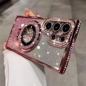 TEMU 스타일리시하고 우아한 for galaxy S25 Ultra용 케이스 - 매직 미러 스탠드와 함께 빛나는 그라데이션 라인스톤, S24 Ultra/S23/S22/Plus/Fe 시리즈용 보호 커버, 완벽합니다.|S22케이스