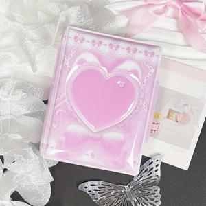 TEMU 귀여운 핑크 리본 포토 앨범, K팝 아이돌 앨범 클립, 하트 모양 홀로우 커버 카드 앨범, 하트 모양 곰, 음표 디자인, PU 소재, 3-3.5인치 사진 카드용 애니메이션 및 게임 액세서리 작은 카드 보관 보호대