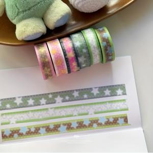 TEMU 빈티지 스타일 별 & 컨페티 스티커 6롤 - 자체 접착 종이 테이프, 스크랩북, 저널링, DIY 공예용 - 한국 스타일 매트 마감, 플라스틱 표면 호환, 스크랩북 용품, 레트로 미학, 자수 디테일