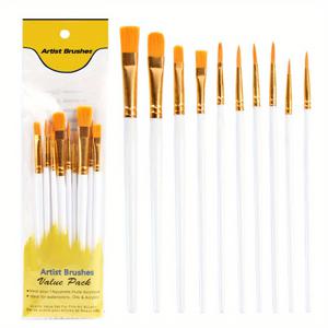 TEMU 10pcs 페인트 브러쉬 세트 페인트 브러시 아크릴 페인팅을위한 나일론 라운드 지적 플랫 헤드 오일 수채화 캔버스 보드 전문 아크릴 페인트 브러쉬 학생용 10 세트 다양한 지적 팁