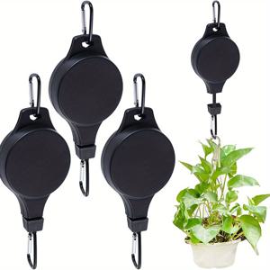 TEMU 3pcs 풀리 리트랙터블 행거, 식물 후크, 풀리 조절 가능한 높이 바퀴, 실내 외부 식물 행거, 정원 바구니, 화분 및 새 먹이를 걸기 위한 중량 강한 식물 행거