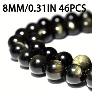 TEMU 46개 황금 오비디언 8MM/0.31인치 자연석 자유로운 비즈 DIY 팔찌, 목걸이, 귀걸이, 보석 액세서리, 비즈 및 보석 제조