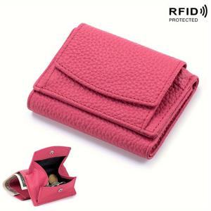 TEMU 진짜 가죽으로 만든 미니 삼중 카드 홀더와 동전 지갑, 상층 소가죽으로 제작된 여성들을 위한 완벽한 선물입니다.