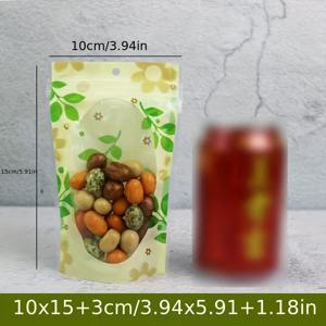 TEMU 50팩 투명 자립형 식품 보관 봉지 - 지퍼 잠금, 내구성 강화, 창문 디자인 (50개입), 주방용, 사탕·견과류·스낵 정리, 세이빙 스탠드업 디자인, 리피 비지 패턴, 재사용 가능 플라스틱 포장, 다재다능한 메일 프레퍼 용기