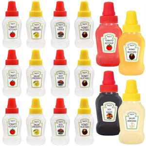 TEMU 12pcs, 미니 소스 병, 미니 케첩 병, 조미료 짜기 병, 사무실 도시락 용 플라스틱 휴대용 용기 병 피크닉 오일 간장 허니 샐러드 드레싱, 향신료 병, 주방 용품, 아파트 필수품