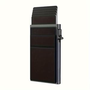 TEMU 혁신적인 남성용 슬림 블랙 알루미늄 합금 지갑, 사이드 팝 RFID 차단, 이중 레이어 라이크라 천 뒷면, 신용카드 홀더 포함
