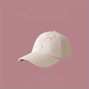 TEMU 조절 가능한 리본 자수 베이스볼 캡 - 귀엽고 달콤한 스타일, 블랙, 그레이, 핑크, & 살구색의 자외선 차단 폴리에스테르 아빠 모자 - 손세탁 가능