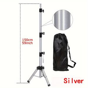TEMU 150cm 조절 가능 실버색 가발 스탠드 삼각대 캔버스 헤드 행거 포함 - 내구성 있는 금속 프레임, 가발 및 헤어피스를 위한 안전한 잠금 장치, 가발 액세서리|스탠드옷걸이