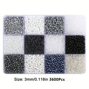TEMU 3600개 3mm 유리 씨드 비즈, 12칸 보관함, DIY 쥬얼리 만들기 키트, 팔찌, 목걸이, 공예용 루즈 비즈 - 비즈 키트|목걸이|팔찌|비즈목걸이