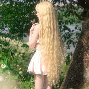 TEMU 7JHH WIGS 비스코스 판타지 웨이비 블론드 롱 헤어 윙, 고밀도 내열성 합성 윙 뱅, 로즈 넷 캡, 44인치 코스프레 및 데일리 웨어용