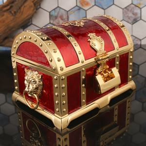 TEMU 1pc 대형 빈티지 해적 보물 가루와 금색 잠금 및 열쇠 - 금속 합금 보석 상자, 벨벳 내부, 반지, 팔찌 및 귀걸이를 보관하기에 이상적, 열쇠 잠금 상자|빈티지 마감|벨벳 내부, 보석 상자