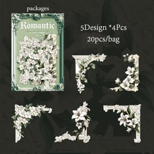 TEMU 20pcs 로맨틱 코너 시리즈 DIY 스티커 팩 - 3D 스크랩북, 사진 앨범 및 선물용 꽃, 나비 및 건축 디자인, 로맨틱 선물 아이디어 | 꽃 스티커 팩 | 장식 스티커, 스크랩북 스티커