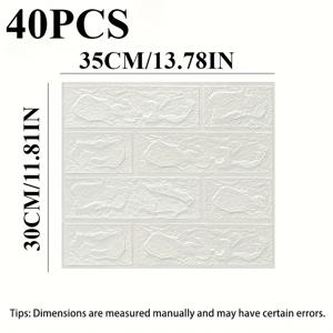 TEMU 40개 3D 벽 스티커 - 자체 접착 방수 및 방습 PVC 폼, 쉽게 벗겨내고 붙이기, 절단 없음, 거실 및 가정 장식에 이상적, 흰색 벽돌 텍스처, 내구성 및 청소가 쉬움, 벽 장식, 거실 향상, 현대 가정 장식, 쉽게 설치할 수 있는 스티커