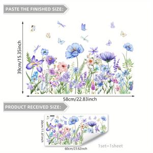 TEMU 30x60cm 핸드페인팅 보라색 꽃과 나비 스태틱 클링 창문 스티커 - 재사용 가능한 PVC 데칼, 홈데코, 거실, 침실용 - 생동감 넘치는 식물 디자인, 간편 부착 및 제거, 현대적 인테리어 소품, 리빙룸 분위기 업그레이드, 탈부착 가능