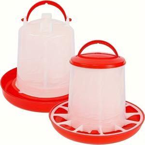 TEMU 2개 세트 닭 먹이통 & 물주기 - 5.5lb 용량, 튼튼한 빨간색 플라스틱, 쉽게 청소할 수 있음, 뚜껑 & 손잡이 포함, 야외 가금류 시스템용, 닭 액세서리