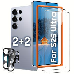 TEMU 삼성 갤럭시 S25 울트라 스크린 프로텍터 2+2 팩, 2개 카메라 렌즈 프로텍터 포함, 인식, 터치 감지, 9H 경도 tempered glass, 케이스 친화적