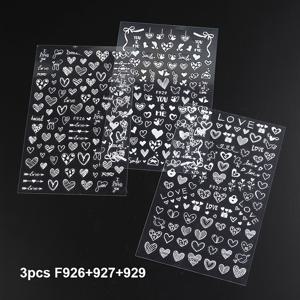 TEMU 3pcs FULL BEAUTY 3D 데이 네일 스티커, 하트 러브 디자인, 자체 접착성 플라스틱 네일 아트 데칼, 글리터가 있는 광택, 하이포알러지 싱글 사용 매니큐어 용품