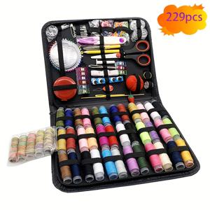 TEMU 229pcs 크로스 스티치 크래프트 키트 - 가정용 및 여행용으로 사용할 수 있는 포괄적인 자수 및 수선 도구 세트, 스레드, 가위, 바늘, 패턴 포함, 여행용 크래프트 용품 | 아름다운 스레드 | 내구성 있는 천 케이스, 수선 용품