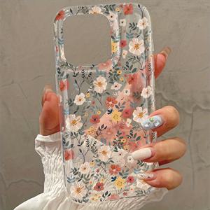 TEMU 1개 꽃무늬와 꽃무늬 패턴 투명 풀 커버 TPU 모바일 폰 케이스, iPhone16 15 14 11 promax xr에 적합