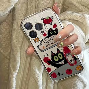 TEMU 새로운 창의력과 귀여운 소프트 폰 케이스가 투명 케첩 블랙 고양이를 특징으로하고, Iphone 모델 11부터 16 Pro Max까지 호환됩니다.